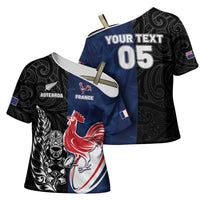 France And New Zealand Rugby Custom Cross Shoulder Shirt Les Bleus Rooster With Maori Tiki LT05 - Polynesian Pride