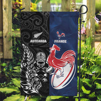 France And New Zealand Rugby Garden Flag Les Bleus Rooster With Maori Tiki LT05 Garden Flag Black - Polynesian Pride