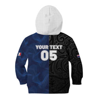 France And New Zealand Rugby Custom Kid Hoodie Les Bleus Rooster With Maori Tiki LT05 - Polynesian Pride