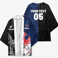 France And New Zealand Rugby Custom Kimono Les Bleus Rooster With Maori Tiki LT05 - Polynesian Pride