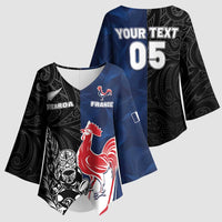 France And New Zealand Rugby Custom Kimono Sleeve Blouse Les Bleus Rooster With Maori Tiki LT05 - Polynesian Pride