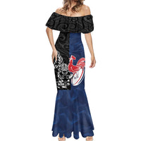 France And New Zealand Rugby Custom Mermaid Dress Les Bleus Rooster With Maori Tiki LT05 - Polynesian Pride