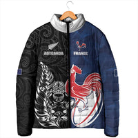 France And New Zealand Rugby Custom Padded Jacket Les Bleus Rooster With Maori Tiki LT05 - Polynesian Pride