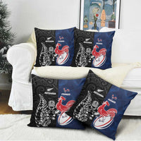 France And New Zealand Rugby Pillow Cover Les Bleus Rooster With Maori Tiki LT05 - Polynesian Pride