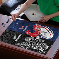 France And New Zealand Rugby Puzzle Les Bleus Rooster With Maori Tiki LT05 - Polynesian Pride