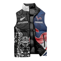 France And New Zealand Rugby Custom Sleeveless Puffer Jacket Les Bleus Rooster With Maori Tiki LT05 - Polynesian Pride