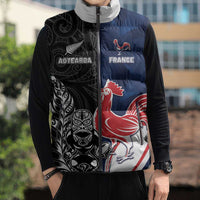 France And New Zealand Rugby Custom Sleeveless Puffer Jacket Les Bleus Rooster With Maori Tiki LT05 - Polynesian Pride