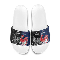 France And New Zealand Rugby Slide Sandals Les Bleus Rooster With Maori Tiki LT05 Black - Polynesian Pride