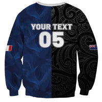 France And New Zealand Rugby Custom Sweatshirt Les Bleus Rooster With Maori Tiki LT05 - Polynesian Pride