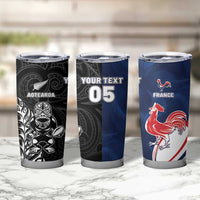 France And New Zealand Rugby Custom Tumbler Cup Les Bleus Rooster With Maori Tiki LT05 - Polynesian Pride