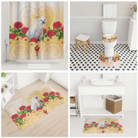 New Zealand Aotearoa Cockatoo Bathroom Set Maori Pattern With Pohutukawa Flowers