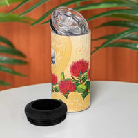 New Zealand Aotearoa Cockatoo 4 in 1 Can Cooler Tumbler Maori Pattern With Pohutukawa Flowers LT05 - Polynesian Pride