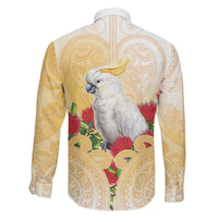 New Zealand Aotearoa Cockatoo Family Matching Off The Shoulder Long Sleeve Dress and Hawaiian Shirt Maori Pattern With Pohutukawa Flowers LT05 - Polynesian Pride
