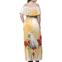 New Zealand Aotearoa Cockatoo Family Matching Off Shoulder Maxi Dress and Hawaiian Shirt Maori Pattern With Pohutukawa Flowers LT05 - Polynesian Pride