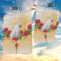 New Zealand Aotearoa Cockatoo Garden Flag Maori Pattern With Pohutukawa Flowers LT05 - Polynesian Pride