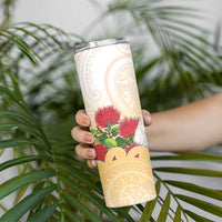 New Zealand Aotearoa Cockatoo Skinny Tumbler Maori Pattern With Pohutukawa Flowers LT05 - Polynesian Pride