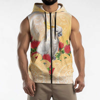 New Zealand Aotearoa Cockatoo Sleeveless Zip Hoodie Maori Pattern With Pohutukawa Flowers LT05 - Polynesian Pride