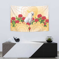 New Zealand Aotearoa Cockatoo Tapestry Maori Pattern With Pohutukawa Flowers