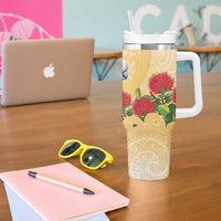 New Zealand Aotearoa Cockatoo Tumbler With Handle Maori Pattern With Pohutukawa Flowers LT05 - Polynesian Pride