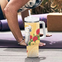 New Zealand Aotearoa Cockatoo Tumbler With Handle Maori Pattern With Pohutukawa Flowers LT05 - Polynesian Pride