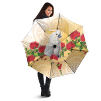 New Zealand Aotearoa Cockatoo Umbrella Maori Pattern With Pohutukawa Flowers