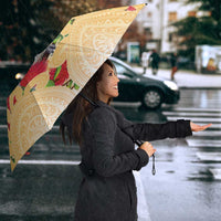 New Zealand Aotearoa Cockatoo Umbrella Maori Pattern With Pohutukawa Flowers