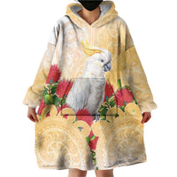 New Zealand Aotearoa Cockatoo Wearable Blanket Hoodie Maori Pattern With Pohutukawa Flowers LT05 - Polynesian Pride