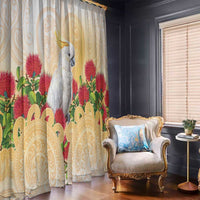 New Zealand Aotearoa Cockatoo Window Curtain Maori Pattern With Pohutukawa Flowers