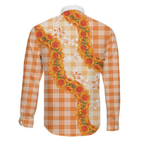 Orange Hawaii Palaka Family Matching Long Sleeve Bodycon Dress and Hawaiian Shirt Hawaiian Ilima Lei LT05 - Polynesian Pride
