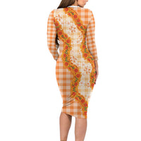 Orange Hawaii Palaka Long Sleeve Bodycon Dress Hawaiian Ilima Lei
