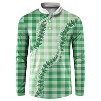 Green Hawaii Palaka Button Sweatshirt Hawaiian Pikake Lei