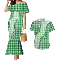 Green Hawaii Palaka Couples Matching Mermaid Dress and Hawaiian Shirt Hawaiian Pikake Lei LT05 Green - Polynesian Pride