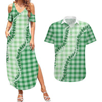 Green Hawaii Palaka Couples Matching Summer Maxi Dress and Hawaiian Shirt Hawaiian Pikake Lei LT05 Green - Polynesian Pride