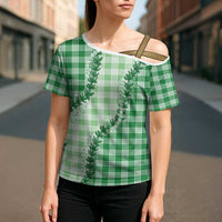 Green Hawaii Palaka Cross Shoulder Shirt Hawaiian Pikake Lei