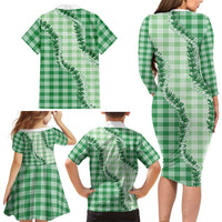 Green Hawaii Palaka Family Matching Long Sleeve Bodycon Dress and Hawaiian Shirt Hawaiian Pikake Lei LT05 - Polynesian Pride