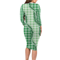 Green Hawaii Palaka Family Matching Long Sleeve Bodycon Dress and Hawaiian Shirt Hawaiian Pikake Lei LT05 - Polynesian Pride