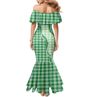 Green Hawaii Palaka Family Matching Mermaid Dress and Hawaiian Shirt Hawaiian Pikake Lei LT05 - Polynesian Pride