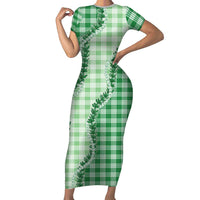 Green Hawaii Palaka Family Matching Short Sleeve Bodycon Dress and Hawaiian Shirt Hawaiian Pikake Lei LT05 Mom's Dress Green - Polynesian Pride