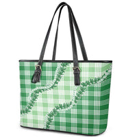 Green Hawaii Palaka Leather Tote Bag Hawaiian Pikake Lei