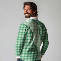Green Hawaii Palaka Long Sleeve Polo Shirt Hawaiian Pikake Lei