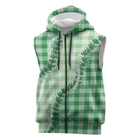 Green Hawaii Palaka Sleeveless Zip Hoodie Hawaiian Pikake Lei