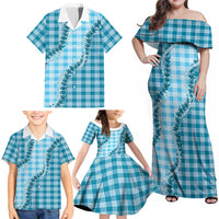 Blue Hawaii Palaka Family Matching Off Shoulder Maxi Dress and Hawaiian Shirt Hawaiian Pikake Lei LT05 - Polynesian Pride