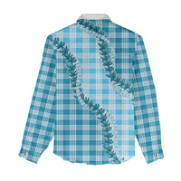 Blue Hawaii Palaka Women Casual Shirt Hawaiian Pikake Lei