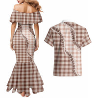 Beige Hawaii Palaka Couples Matching Mermaid Dress and Hawaiian Shirt Hawaiian Pikake Lei LT05 - Polynesian Pride