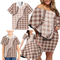 Beige Hawaii Palaka Family Matching Off Shoulder Short Dress and Hawaiian Shirt Hawaiian Pikake Lei LT05 - Polynesian Pride