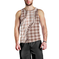 Beige Hawaii Palaka Men Tank Top Hawaiian Pikake Lei