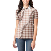 Beige Hawaii Palaka Women Polo Shirt Hawaiian Pikake Lei