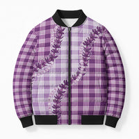 Violet Hawaii Palaka Bomber Puffer Jacket Hawaiian Pikake Lei