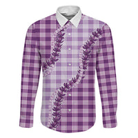 Violet Hawaii Palaka Family Matching Puletasi and Hawaiian Shirt Hawaiian Pikake Lei LT05 Dad's Shirt - Long Sleeve Violet - Polynesian Pride
