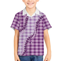 Violet Hawaii Palaka Family Matching Short Sleeve Bodycon Dress and Hawaiian Shirt Hawaiian Pikake Lei LT05 Son's Shirt Violet - Polynesian Pride